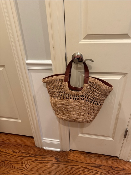 Handbags - COS Woven Straw Tote Bag with Brown Leather Handles